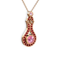 Lale Kolye - Pembe kuvars ve garnet 8 ayar rose altın kolye (40 cm gümüş rolo zincir) #68utn3