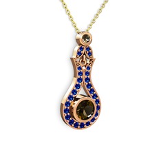 Dumanlı kuvars ve lab safir 925 ayar rose altın kaplama gümüş kolye (40 cm gümüş rolo zincir)