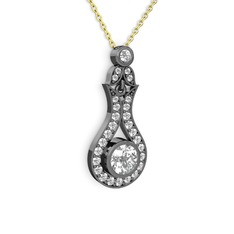 Lale Kolye - Beyaz zirkon ve swarovski 925 ayar siyah rodyum kaplama gümüş kolye (40 cm altın rolo zincir) #6vg3su