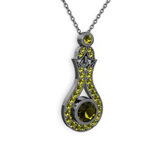 Lale Kolye - Peridot 925 ayar siyah rodyum kaplama gümüş kolye (40 cm gümüş rolo zincir) #7n4oik
