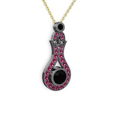 Siyah zirkon ve rodolit garnet 925 ayar siyah rodyum kaplama gümüş kolye (40 cm gümüş rolo zincir)