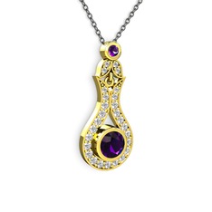 Ametist ve swarovski 8 ayar altın kolye (40 cm gümüş rolo zincir)