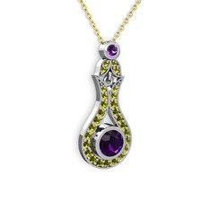 Lale Kolye - Ametist ve peridot 925 ayar gümüş kolye (40 cm altın rolo zincir) #7xlasm