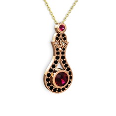 Lale Kolye - Rodolit garnet ve siyah zirkon 18 ayar rose altın kolye (40 cm altın rolo zincir) #87vk72