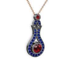Lale Kolye - Garnet ve lab safir 925 ayar siyah rodyum kaplama gümüş kolye (40 cm rose altın rolo zincir) #8elppv