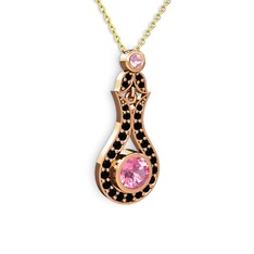 Lale Kolye - Pembe kuvars ve siyah zirkon 8 ayar rose altın kolye (40 cm altın rolo zincir) #8gq76j