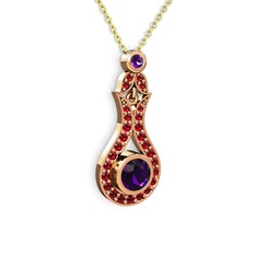 Ametist ve garnet 925 ayar rose altın kaplama gümüş kolye (40 cm altın rolo zincir)
