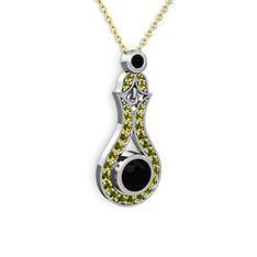 Lale Kolye - Siyah zirkon ve peridot 18 ayar beyaz altın kolye (40 cm altın rolo zincir) #911oyi