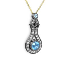 Lale Kolye - Akuamarin ve swarovski 925 ayar siyah rodyum kaplama gümüş kolye (40 cm gümüş rolo zincir) #91eqm3