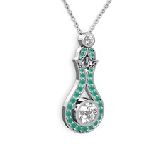Lale Kolye - Swarovski ve kök zümrüt 925 ayar gümüş kolye (40 cm beyaz altın rolo zincir) #97niph