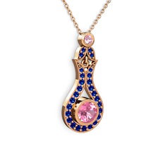 Lale Kolye - Pembe kuvars ve lab safir 925 ayar rose altın kaplama gümüş kolye (40 cm rose altın rolo zincir) #9az1kl