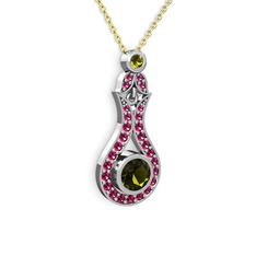Lale Kolye - Peridot ve rodolit garnet 18 ayar beyaz altın kolye (40 cm altın rolo zincir) #9hfpxm