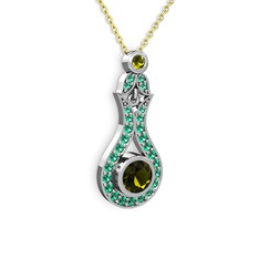 Peridot ve yeşil kuvars 14 ayar beyaz altın kolye (40 cm altın rolo zincir)