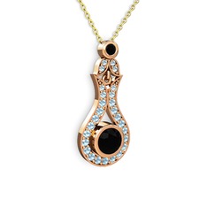 Lale Kolye - Siyah zirkon ve akuamarin 18 ayar rose altın kolye (40 cm altın rolo zincir) #9riuxn