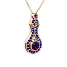 Lale Kolye - Ametist ve lab safir 18 ayar rose altın kolye (40 cm altın rolo zincir) #a5i0g5