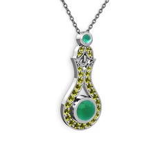 Lale Kolye - Kök zümrüt ve peridot 8 ayar beyaz altın kolye (40 cm gümüş rolo zincir) #a6lhtf