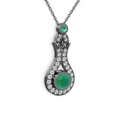 Lale Kolye - Kök zümrüt ve swarovski 925 ayar siyah rodyum kaplama gümüş kolye (40 cm gümüş rolo zincir) #acqc4p