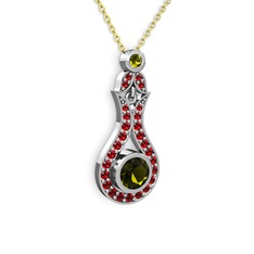 Lale Kolye - Peridot ve garnet 8 ayar beyaz altın kolye (40 cm altın rolo zincir) #ancykl