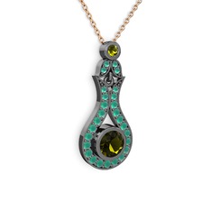 Lale Kolye - Peridot ve kök zümrüt 925 ayar siyah rodyum kaplama gümüş kolye (40 cm rose altın rolo zincir) #awqxy6