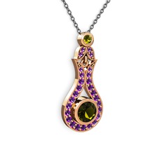 Lale Kolye - Peridot ve ametist 18 ayar rose altın kolye (40 cm gümüş rolo zincir) #bae0nd