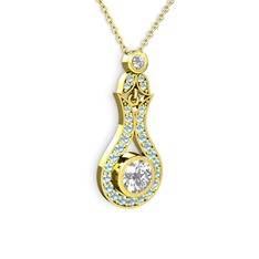 Swarovski ve akuamarin 14 ayar altın kolye (40 cm gümüş rolo zincir)