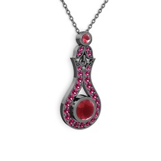 Lale Kolye - Kök yakut ve rodolit garnet 925 ayar siyah rodyum kaplama gümüş kolye (40 cm gümüş rolo zincir) #cs0z1s