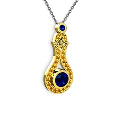 Lab safir ve sitrin 14 ayar altın kolye (40 cm gümüş rolo zincir)