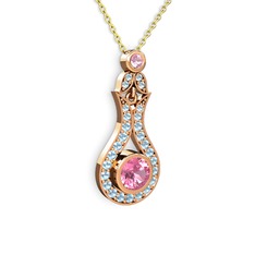 Lale Kolye - Pembe kuvars ve akuamarin 925 ayar rose altın kaplama gümüş kolye (40 cm altın rolo zincir) #dgd31h