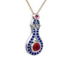 Kök yakut ve lab safir 925 ayar gümüş kolye (40 cm rose altın rolo zincir)