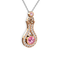 Lale Kolye - Pembe kuvars ve swarovski 14 ayar rose altın kolye (40 cm beyaz altın rolo zincir) #ehrikt