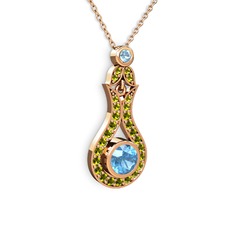 Lale Kolye - Akuamarin ve peridot 8 ayar rose altın kolye (40 cm rose altın rolo zincir) #eihtf0