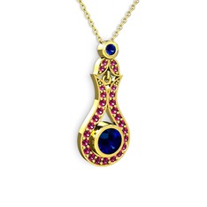 Lab safir ve rodolit garnet 925 ayar altın kaplama gümüş kolye (40 cm altın rolo zincir)
