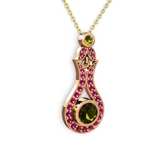Lale Kolye - Peridot ve rodolit garnet 18 ayar rose altın kolye (40 cm altın rolo zincir) #ep2squ