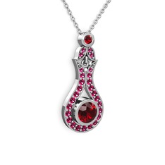 Lale Kolye - Garnet ve rodolit garnet 14 ayar beyaz altın kolye (40 cm gümüş rolo zincir) #f6azbc