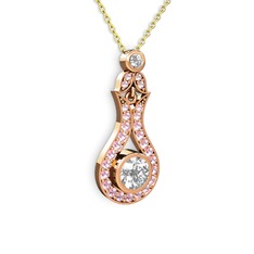 Lale Kolye - Swarovski ve pembe kuvars 18 ayar rose altın kolye (40 cm altın rolo zincir) #fctu8s