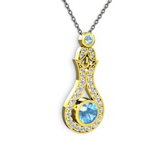 Lale Kolye - Akuamarin ve swarovski 8 ayar altın kolye (40 cm gümüş rolo zincir) #fhaf5a