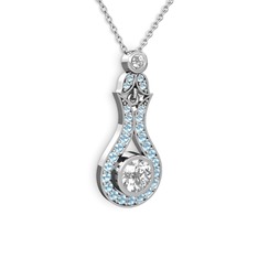 Lale Kolye - Swarovski ve akuamarin 8 ayar beyaz altın kolye (40 cm beyaz altın rolo zincir) #fmewsh