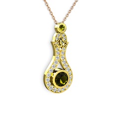 Lale Kolye - Peridot ve beyaz zirkon 18 ayar altın kolye (40 cm rose altın rolo zincir) #fpqxk6