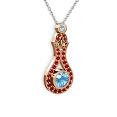 Akuamarin ve garnet 14 ayar rose altın kolye (40 cm beyaz altın rolo zincir)