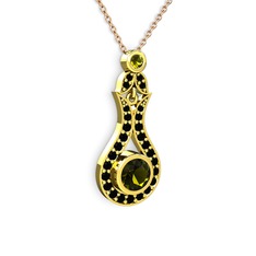 Lale Kolye - Peridot ve siyah zirkon 8 ayar altın kolye (40 cm rose altın rolo zincir) #gs0eox