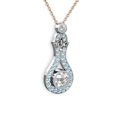 Lale Kolye - Swarovski ve akuamarin 925 ayar gümüş kolye (40 cm rose altın rolo zincir) #hcokdu