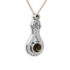 Lale Kolye - Dumanlı kuvars ve swarovski 18 ayar beyaz altın kolye (40 cm rose altın rolo zincir) #hfugzg
