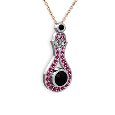 Lale Kolye - Siyah zirkon ve rodolit garnet 925 ayar gümüş kolye (40 cm rose altın rolo zincir) #hphi5p