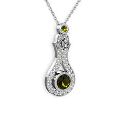 Lale Kolye - Peridot ve beyaz zirkon 14 ayar beyaz altın kolye (40 cm beyaz altın rolo zincir) #i0y5f8