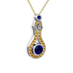 Lale Kolye - Lab safir ve sitrin 18 ayar beyaz altın kolye (40 cm altın rolo zincir) #i835rz