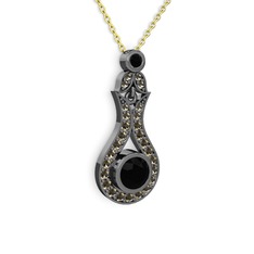 Lale Kolye - Siyah zirkon ve dumanlı kuvars 925 ayar siyah rodyum kaplama gümüş kolye (40 cm altın rolo zincir) #i89rik