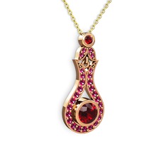 Garnet ve rodolit garnet 18 ayar rose altın kolye (40 cm gümüş rolo zincir)