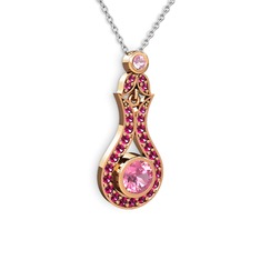 Lale Kolye - Pembe kuvars ve rodolit garnet 18 ayar rose altın kolye (40 cm beyaz altın rolo zincir) #ikn440