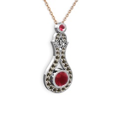 Kök yakut ve dumanlı kuvars 18 ayar beyaz altın kolye (40 cm rose altın rolo zincir)