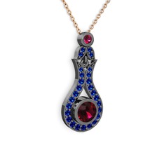 Lale Kolye - Rodolit garnet ve lab safir 925 ayar siyah rodyum kaplama gümüş kolye (40 cm gümüş rolo zincir) #k3bxnp
